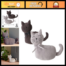 Set of 2 Kitty Cat Door Stops - Weighted Bow Collar Design, Grey Brown Corduro