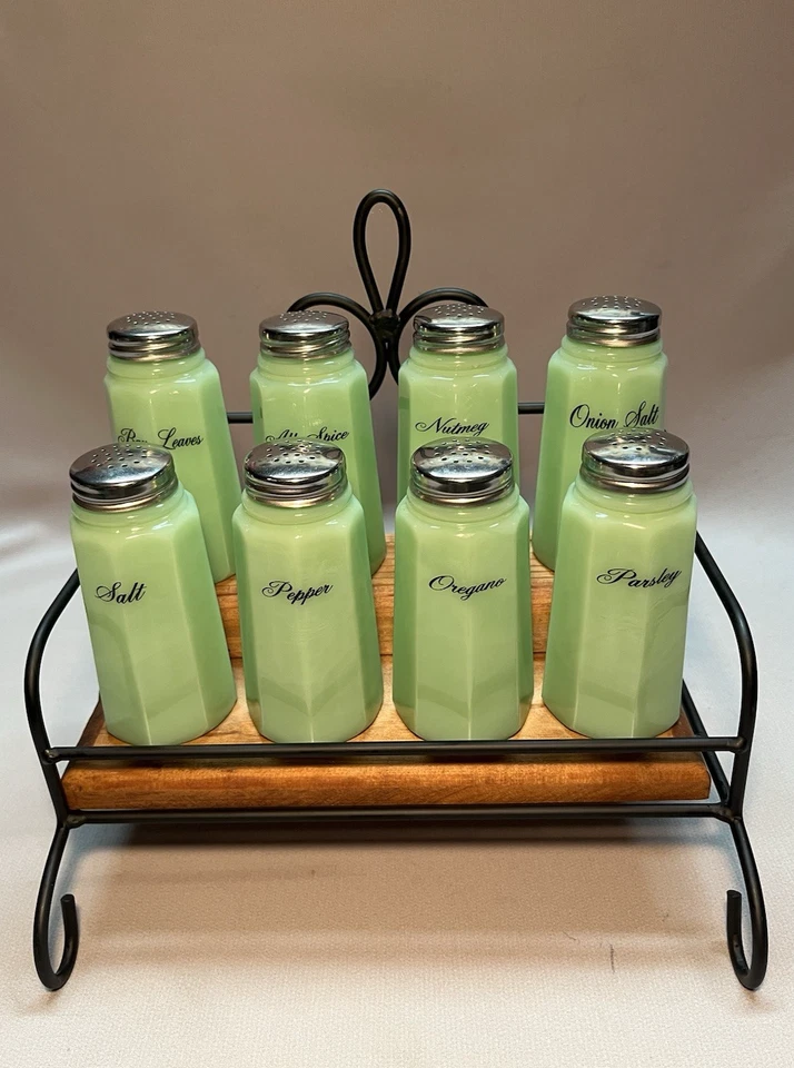 Mosser Glass Jadeite 8 Piece Salt, Pepper & Spices Shaker Set w/Stand - Image 2 of 4