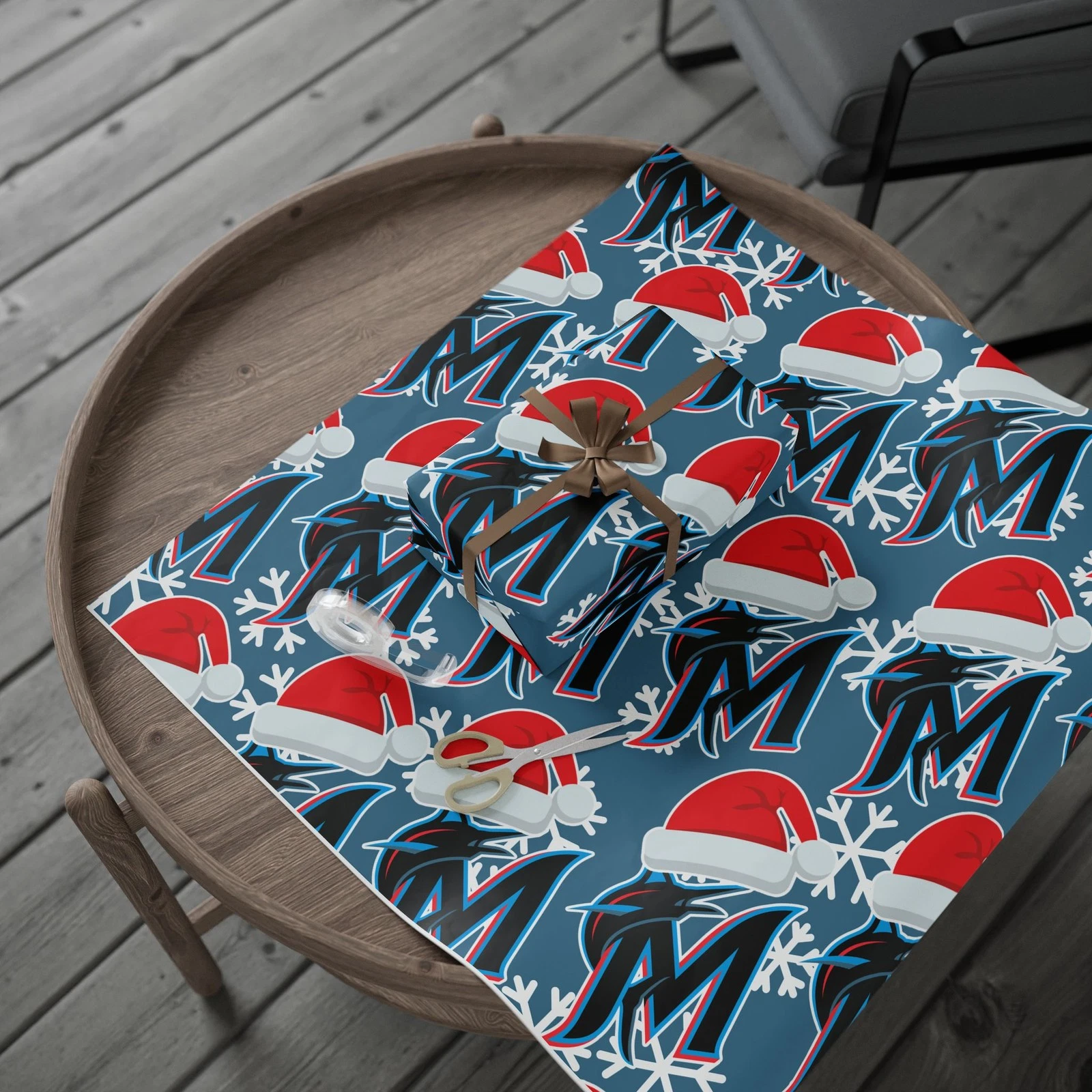 Miami Marlins Wrapping Papers, Christmas Gift Wrap, Baseball Team Holiday