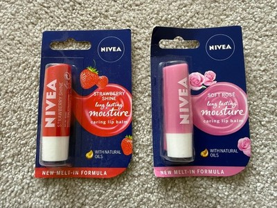 2 x Neu Nivea - Lippenbalsam - Strawberry Shine & Soft Rose Long Lasting Moisture