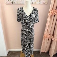 Abstract Print Belted Midi Dress | Black & White Wrap Style