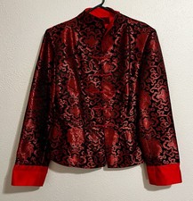 NWT Chinese 100 Silk Red/Black Brocade Mandarin Jacket Blazer XXL