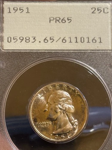 1951 Proof Washington Quarter Vintage PCGS Rattler PR 65 Ogh