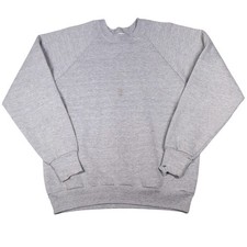 Vintage 80s Fruit of the Loom Blank Sweatshirt Large Gray Made USA Raglan Crew