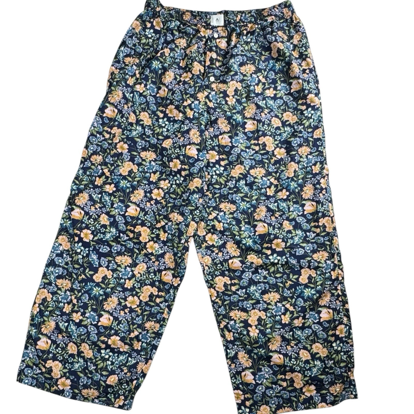 Anthropologie Wren Floral Boxer Pajama Pants Women’s XL Blue Cotton Lounge
