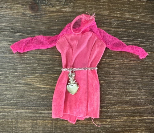 1992 Earring Magic #7014 Barbie Doll Mini Dress Outfit Hot Pink Belt Charms Vtg