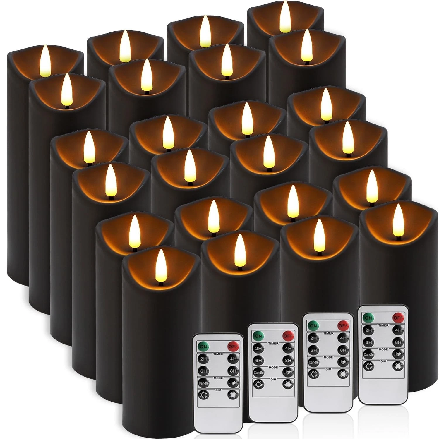 Set of 24 Flickering Black Flameless Candles, Battery Operated LED Pillar Can...