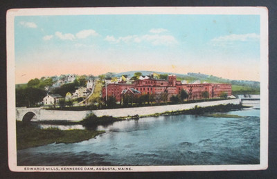 Edward's Mills and Kennebec Dam Augusta ME Unposted Pre Linen Postcard