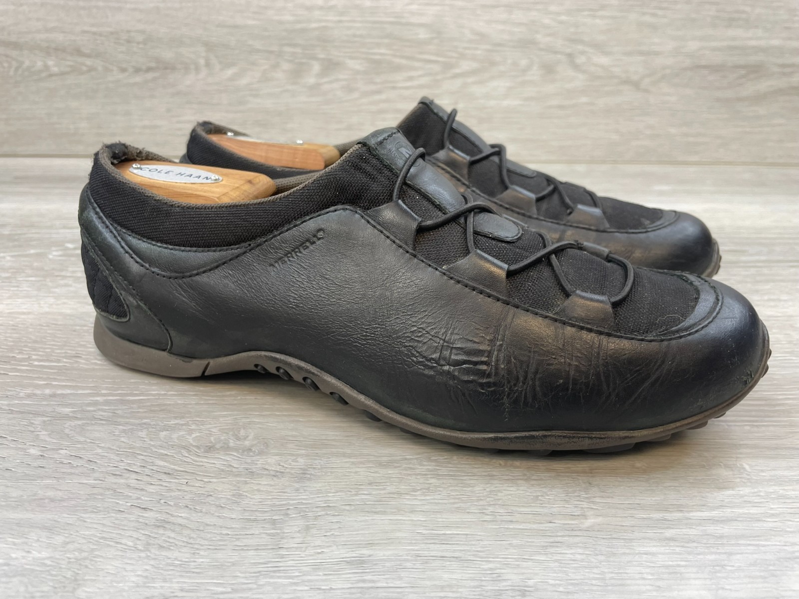 Merrell Meta Stretch Donna 9.5 Nero Sneaker Pelle Scarpe Comode Flat Toggle