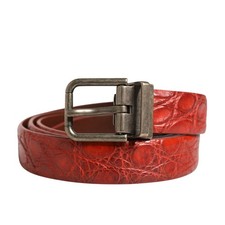 DOLCE & GABBANA Belt Red Leather Gold Tone Metal Buckle Men 100cm / 40in 1290usd