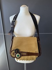 Borsa a tracolla MARNI pelle verniciata marrone giallo ocra frange stile anni 70 RARA