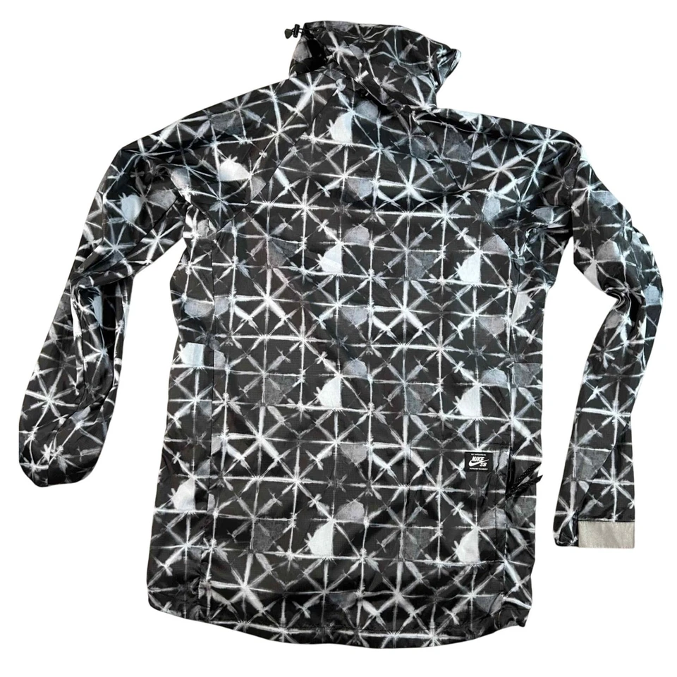 Nike SB Windbreaker Jacket Tie Dye Black White Full Zip Hooded Mens Medium M - Image 2 of 4