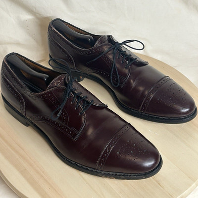 Allen Edmonds Sanford Burgundy Leather Cap Toe Brogue Oxford Dress Shoes 11.5B