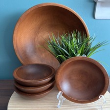 Vintage Woodcroftery Wooden Salad Bowl 5-Piece Set Made In USA Mid-Century Moder