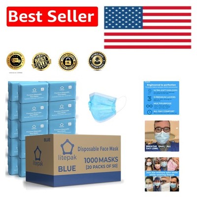 2-Ply Breathable Face Masks - 1,000 Disposable Blue Masks for Any Occasion