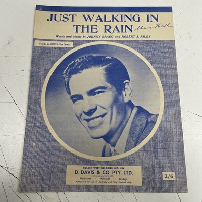 ORIGINAL VINTAGE Junk Journal Graphic Art Song Music Sheet Just Walking In Rain