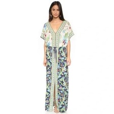 $450 TORY BURCH Long Caftan In New Ivory Wisteria Floral Maxi Dress Size M/L