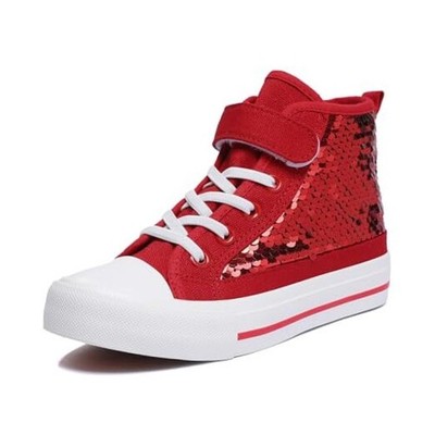 Kids Sparkle Sequins High Top Casual Adjustable Strap 1 Little Kid Red Sequins