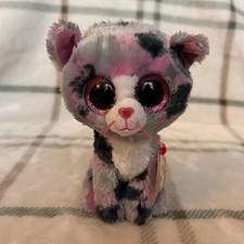 Ty Beanie Boos- LINDI the Cat with Pink Glitter Eyes Plush Animal- 6”