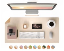 Apricot Desk Pad Cork PU Leather Mat NonSlip Waterproof Protector 36x17 Inch