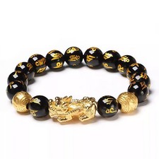 Feng Shui Black Obsidian Beads Bracelet Attract Wealth  Good Luck Bangle pixiu