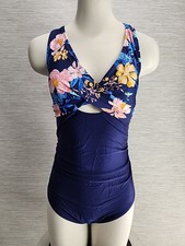 NWT Cupshe Womens One Piece Swimsuit Size Medium Blue With Floral Top.
