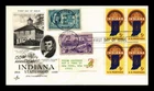 US COVER INDIANA 150TH ANNIVERSARY FDC SCOTT 1308 BLOCK OF 4 COMBO ARTCRAFT
