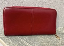 Red Zip-Around Wallet Solid Pattern Zipper Coin Holder Credit Card Women's