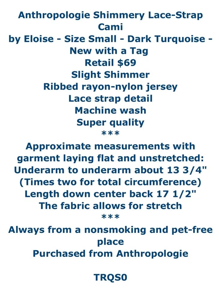 $69 Anthropologie alça de renda cami pequena 4 nervuras cami camadas tanque turquesa - Imagem 2 de 4