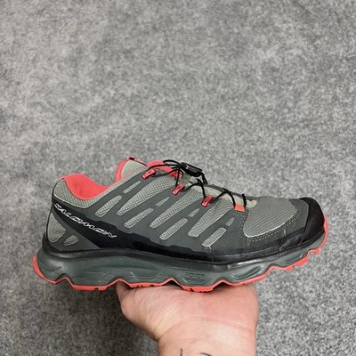     Salomon Trail Running Hiking Shoes Women s Size 7 Gray Pink Quicklace