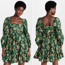 Ulla Johnson Alita Dress Green Floral Tropical Print Cotton Mini size 0 NWT
