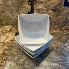 Maison Over and Back White Coupe Soup Cereal Square Bowls 6 1/4" Set of 4