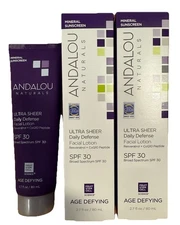 2 Andalou Age Defying Ultra Sheer Daily Defense SunScreen Face Lotion SPF 30 2oz