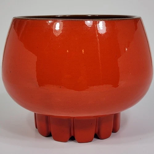 Vtg Frankoma Pot Cache Bowl Planter Flame Orange Brown 235 Vase Art Decor