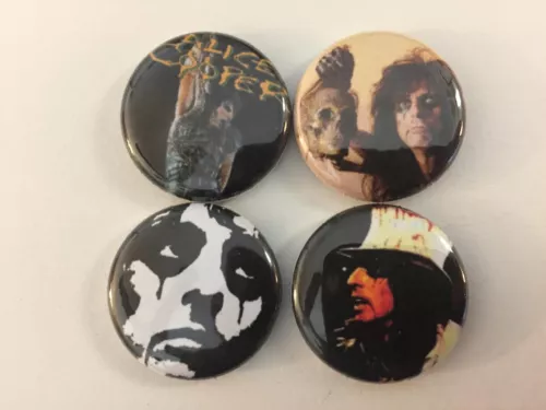 ALICE COOPER Set of 4 1" Pins Buttons Badges Shock Rock Classic Rock 70s