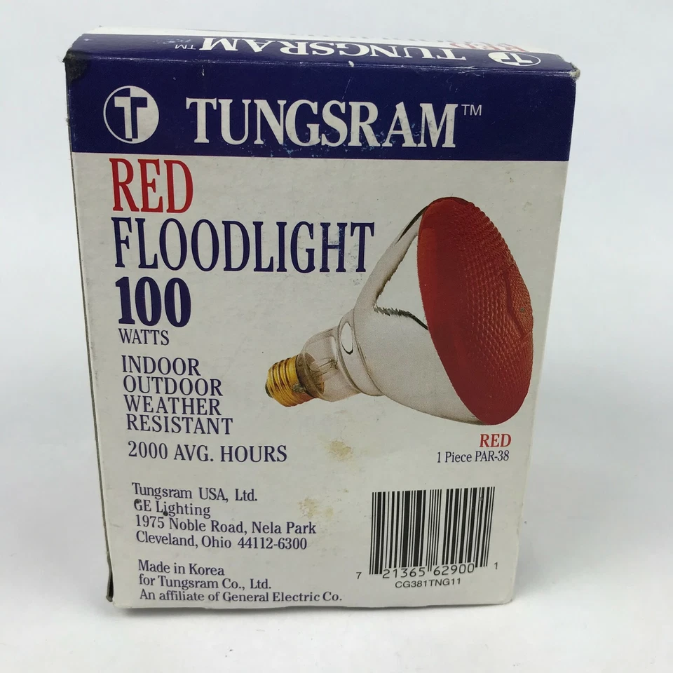 Tungsram RED Light 100 Watt Outdoor Floodlight Medium Base PAR38 Bulb NOS - Image 2 of 2