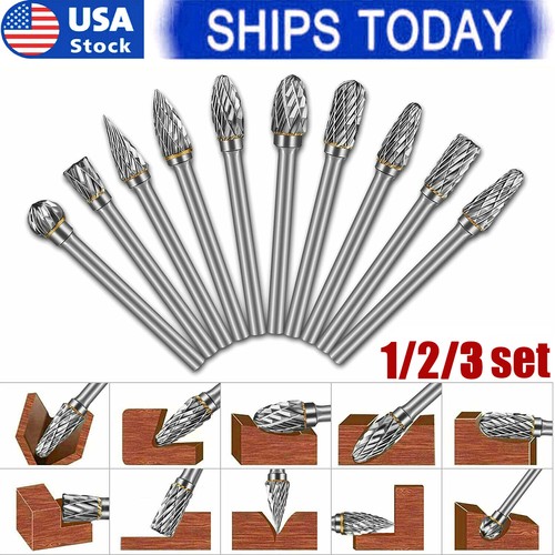 1-3set 1/8" Tungsten Carbide Rotary Cutting Carving Burr Bit Set for Dremel Tool