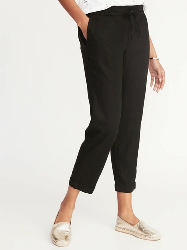 Old Navy Mid-Rise Linen-Blend Straight-Leg Cropped Pants Size M- Black- NWT  | eBay