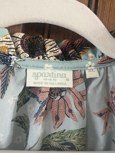Spartina 449 Blouse Extra Large Josette Silk Blue Riverside Station Floral - Picture 2 of 8