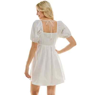 knee length dresses for ladies Julieta Puff Sleeve Mini Dress Steel Blue