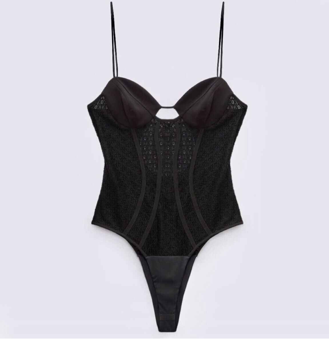 Zara Bodysuit Top Matching Strappy Lace Black Womens Size M Zara Bodysuit Top Matching Strappy Lace Black Womens Size M