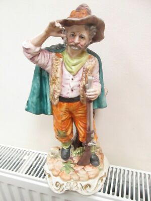 Vintage Italian Ceramic Figurine Cloaked Gentleman with Rifle Very nice Figure