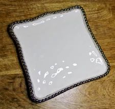 Pampa Bay Verona Square Appetizer/Dessert Plate, Silver White Silver Bead Rim