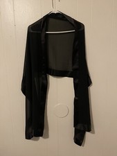 VALERIE STEVENS VINTAGE BLACK SHEER WRAP SCARF WITH SATIN RIM G1067