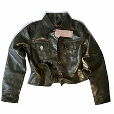 Jennyfer J Women’s Army Green Faux Leather Jacket Vintage Y2k Coat