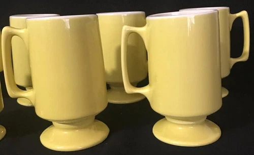 Hall #1872 Footed YELLOW Mid Century Mugs Set of 8 ESTATE FIND @43