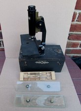 1930's Antique / Vintage Field / Table Top Brass Microscope German w. case