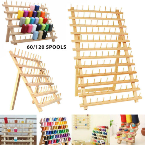 60/120 Spools Wooden Thread Holder Sewing & Embroidery Thread Rack