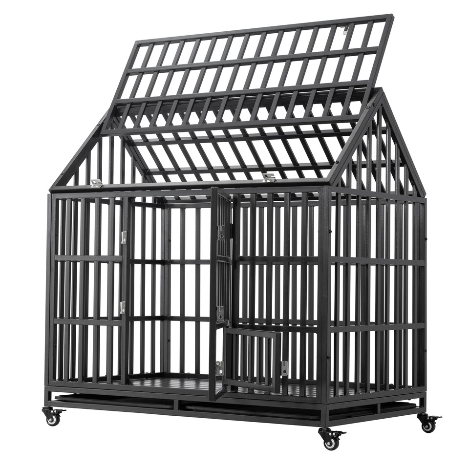Heavy Duty Dog Crate with Roof and Window Large Pet Cage Indoor Outdoor