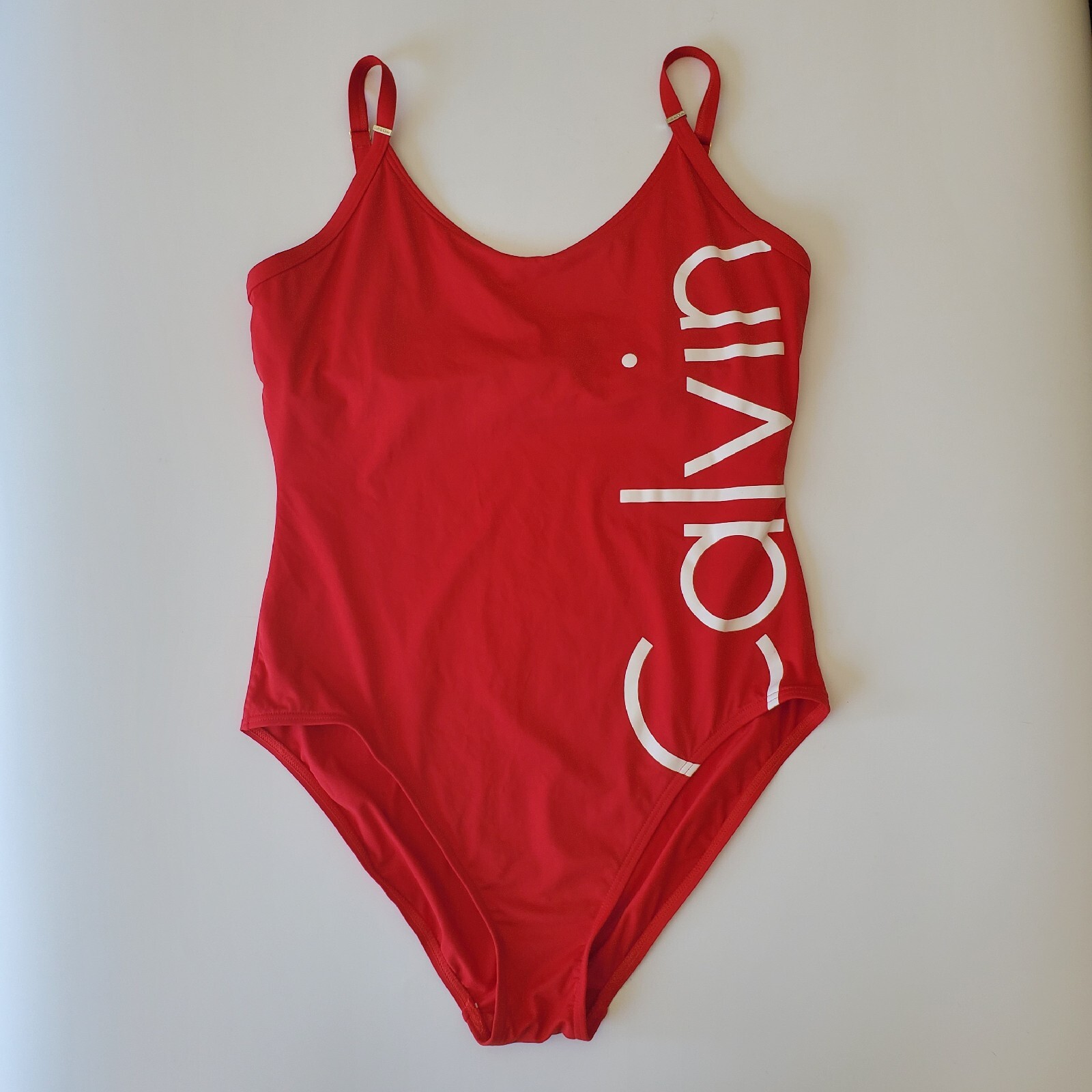 Calvin Klein One Piece Swimsuit Red Logo Scoop Neck 14 Gem